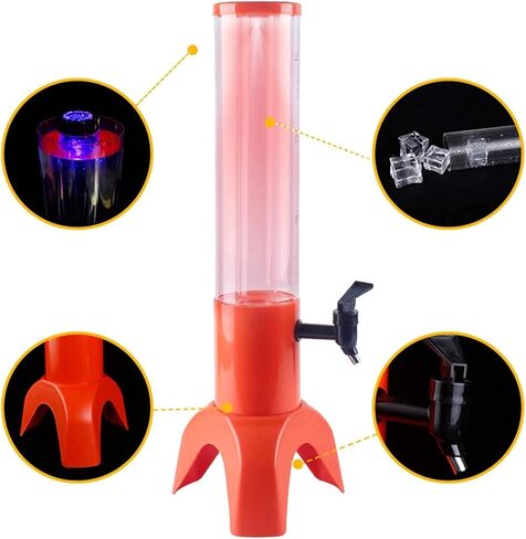 Beer Drinks Dispenser Beverage Dispenser, Beer Dispenser, 1.5L Transparent Beverage Tower Dispenser, with Colored Lights and Detachable Ice Tube Home Bar Cask Ale Dispenser(Black) in Saudi Arabia