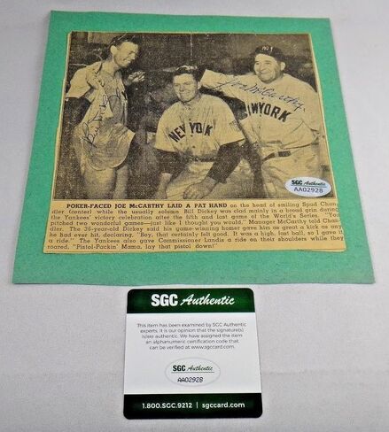 بيل ديكي جو مكارثي وقعت صورة صحيفة Cut SGC Authentic COA - Baseball Slabbed بطاقات موقعة in Saudi Arabia
