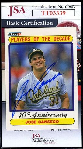 خوسيه Canseco JSA Coa Autograph 1990 لاعب Fleer من العقد الموقعة - بطاقات موقعة للبيسبول in Saudi Arabia