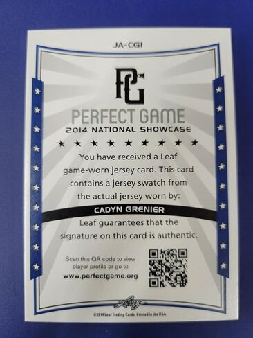 Cadyn Grenier 2014 LEAF PERFECT GAME ROOKIE PATCH AUTO RPA #D 23/25 ORIOLES! - بطاقات البيسبول الموقعة MLB in Saudi Arabia