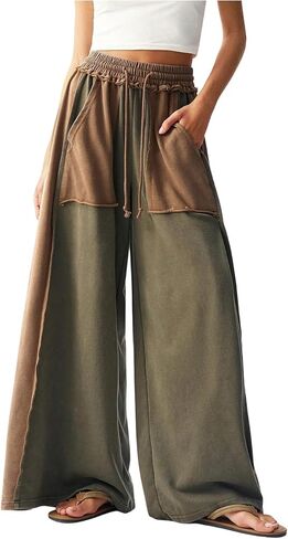 SOLY HUX Women's Wide Leg Sweatpants Drawstring Elastic Waist Palazzo Long Baggy Pants with Pockets in Kuwait