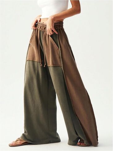 SOLY HUX Women's Wide Leg Sweatpants Drawstring Elastic Waist Palazzo Long Baggy Pants with Pockets in Kuwait