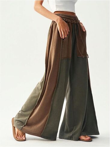 SOLY HUX Women's Wide Leg Sweatpants Drawstring Elastic Waist Palazzo Long Baggy Pants with Pockets in Kuwait