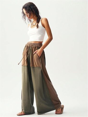 SOLY HUX Women's Wide Leg Sweatpants Drawstring Elastic Waist Palazzo Long Baggy Pants with Pockets in Kuwait