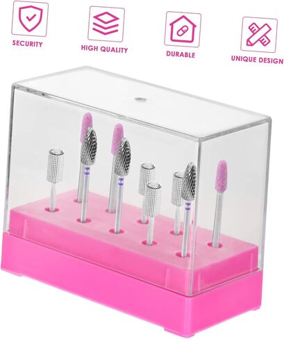 Valiclud Nail Drill Bit Bout Box 2PCS Acrylic Display Case for Nail Art Drill Bits منظم مقاوم للماء للاستخدام المهني والمنزل يشمل غطاء قابل للفصل in Kuwait