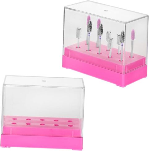 Valiclud Nail Drill Bit Bout Box 2PCS Acrylic Display Case for Nail Art Drill Bits منظم مقاوم للماء للاستخدام المهني والمنزل يشمل غطاء قابل للفصل in Kuwait