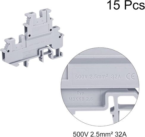 MECCANIXITY DIN Rail Mount Double-Level Terminal Blocks Screw Type Grey MBKKB2.5 Pack of 15 in Saudi Arabia