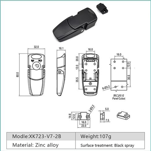XK723 Cabinet Black Coated Metal Hasp Latch DK604 Security Toggle Lock with Two Keys 1Pcs(XK723-V7-2B) in Saudi Arabia