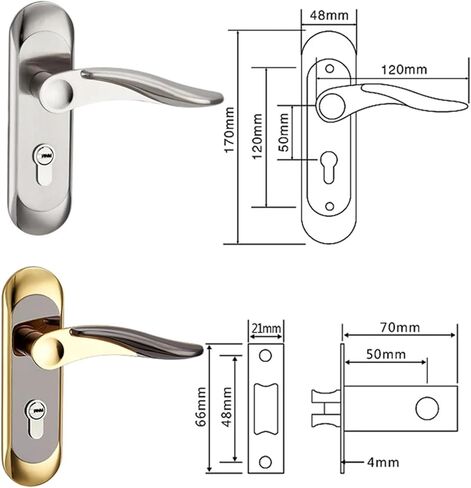 Interior Door Lock with Keys Security Lock for Bedroom Aluminum Alloy Door Handle Lock Toilet Door Lock Door Hardware 1Pcs(Silver_50MM) in Saudi Arabia