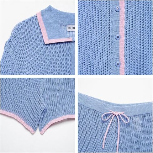 VCM Sweater Set Polo Shirts Short Sleeve Polo Sweater V Neck Knitted Tops High Waisted Lounge Shorts Vacation Outfits in Kuwait