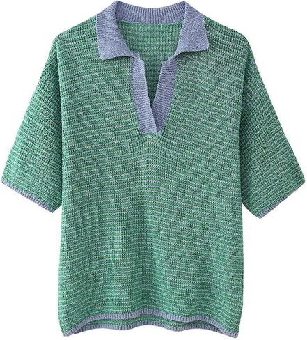 VCM Sweater Set Polo Shirts Short Sleeve Polo Sweater V Neck Knitted Tops High Waisted Lounge Shorts Vacation Outfits in Kuwait