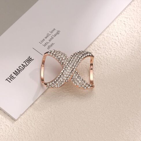Rhinestone Infinity Silk Scarf Ring Brooch for Women Fashion Crystal X Chain Shawl Scarves Buckle Clip Brooches Dainty Dress Accessories Wedding Birthday Jewelry Gift in Saudi Arabia