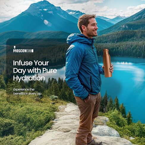 زجاجة مياه النحاس النقي النقي في موسكو لشرب 34 أوقية كبيرة - زجاجة مياه شرب النحاس النحاسية النحسية التي تم اختبارها بنسبة 100 ٪ in Kuwait