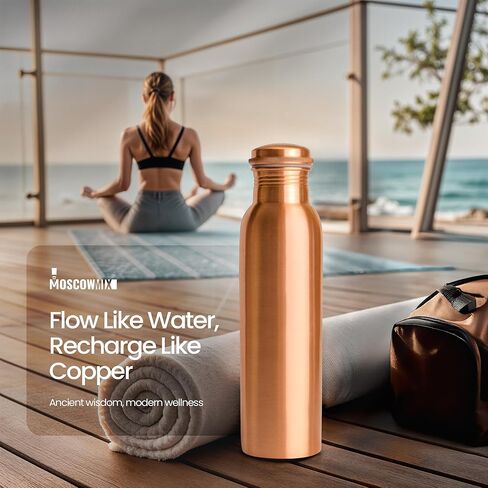 زجاجة مياه النحاس النقي النقي في موسكو لشرب 34 أوقية كبيرة - زجاجة مياه شرب النحاس النحاسية النحسية التي تم اختبارها بنسبة 100 ٪ in Kuwait