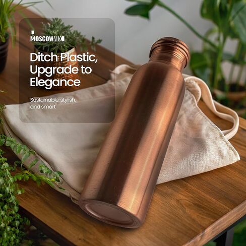 زجاجة مياه النحاس النقي النقي في موسكو لشرب 34 أوقية كبيرة - زجاجة مياه شرب النحاس النحاسية النحسية التي تم اختبارها بنسبة 100 ٪ in Kuwait