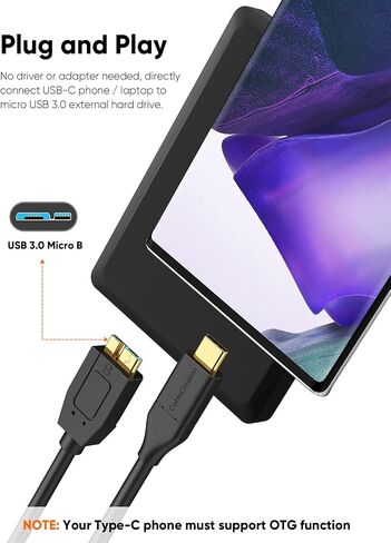 Cablecreation 1ft USB C إلى كبل Micro B ، 10 جيجابت في الثانية من محرك الأقراص الصلبة الخارجي 10 جيجابت في الثانية ، USB 3.1 من النوع C إلى Micro B من أجل iPhone 15،16 ، Seagate WD Westgate جواز السفر ، MacBook Pro/Air ، iPad/tablet ، Black in Saudi Arabia