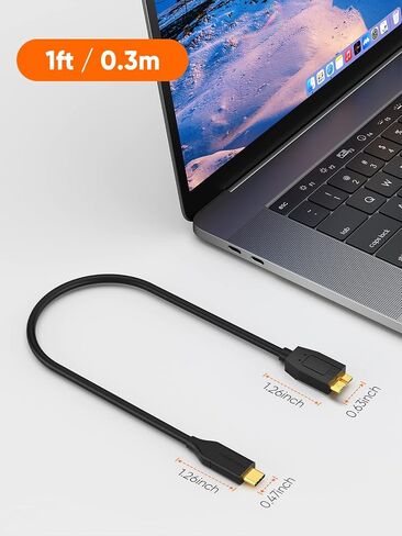 Cablecreation 1ft USB C إلى كبل Micro B ، 10 جيجابت في الثانية من محرك الأقراص الصلبة الخارجي 10 جيجابت في الثانية ، USB 3.1 من النوع C إلى Micro B من أجل iPhone 15،16 ، Seagate WD Westgate جواز السفر ، MacBook Pro/Air ، iPad/tablet ، Black in Saudi Arabia