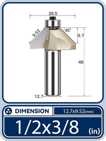Bevel Chamfer Trouter Bit Beating 45 درجة تقليص تقليم مدبب خشب الخشب DIY أداة طحن الخشب 1/2 1/4 حصان الأنف 1pcs (الحجم: 1-2x3-8 (45deg)) in Kuwait