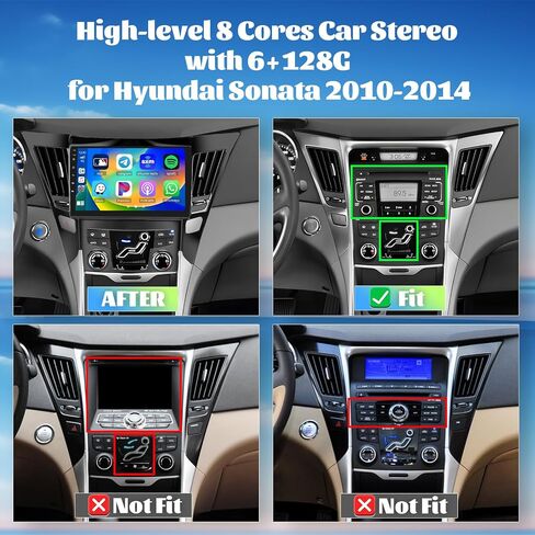 Roinvou 2+32G Android CarPlay Stereo لـ 2010-2014 Hyundai Sonata، شاشة تعمل باللمس مقاس 9 بوصات داخل لوحة القيادة ونظام تحديد المواقع العالمي (GPS) مع CarPlay لاسلكي مدمج يدعم Android Auto Mirror Link BT RDS AHD DSP in Kuwait