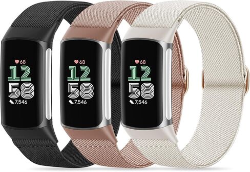 متوافق مع Fitbit Charge 6 نطاقات ساعة ، 3 عبوات نايلون نايلون سبورت حلقة معصم الاستبدال لفيتبيت شحنة 5 فرقة/شحنة 6 للياقة تعقب النساء القابلة للنساء ، خفيفة الوزن ، مرنة in Kuwait