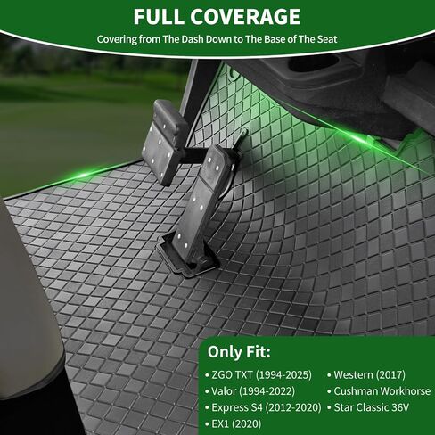 Golf Cart Floor Liner Mat 8 مم من المطاط السميك تغطية كاملة ملائمة لـ Ezgo Txt (1994-2025) ، Express S4 (2012-2020) ، Cushman Workhorse ، EX1 (2020) ، Valor ، Navitas ، بعض عربات النجوم بديلة in Kuwait