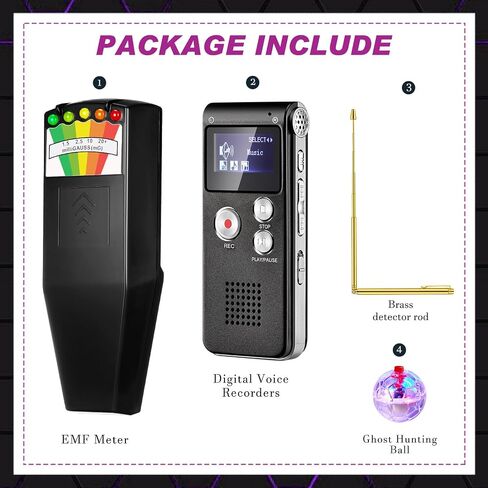 تشمل مجموعة معدات صيد الأشباح 8 PCS 1 PCF Meter Digital 1 PCS مسجل صوتي 2 PCS قضيب النحاس النحاسي و 4 LED Motion Cat Ball Equipment Tester for Home Office in Saudi Arabia