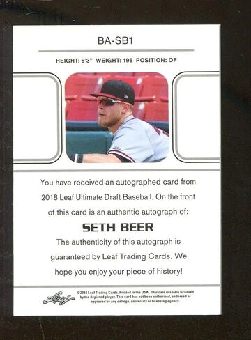 Seth Beer 2018 Leaf Ultimate Draft #BA -SB1 FOIL Auto /25 Arizona 75816 - MLB Motoprooged Cards in Saudi Arabia