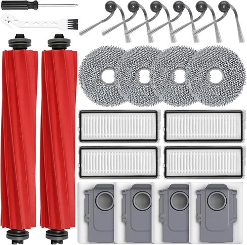 22 Pack Replacement Accessories Kit Compatible with Roborock QV 35A/QV 35S Robot Vacuum, 2 Main Brush, 6 Side Brush, 4 HEPA Filter, 4 Mop Pads, 4 Dust Bag in Kuwait