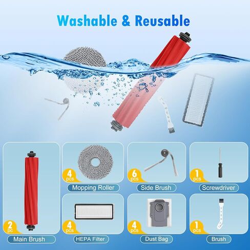 22 Pack Replacement Accessories Kit Compatible with Roborock QV 35A/QV 35S Robot Vacuum, 2 Main Brush, 6 Side Brush, 4 HEPA Filter, 4 Mop Pads, 4 Dust Bag in Kuwait