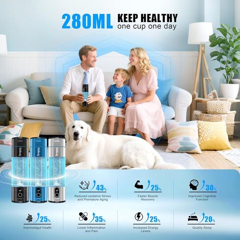 مولد زجاجة مياه الهيدروجين المحمولة: آلة وحيدا للمياه 280 مل مع 5800PPB+، تقنية SPE/PEM ، 5/10 دقيقة ، مياه هيدروجين أكواهولث القابلة لإعادة الشحن ، للسفر ، شرب اللياقة المكتبية (أسود) in Saudi Arabia