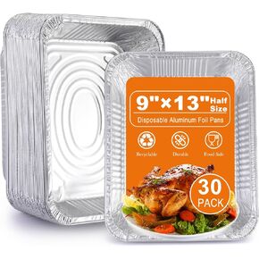 Aluminum Foil Pans 9x13 Disposable – 30 Pack Half Size Aluminum Foil Heavy Duty deep Steam Table Pan, Tin foil Sheets Tray Chafing Dishes for Cooking, Baking, Roasting, Heating, Storing, Food Prepping in Saudi Arabia