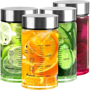 Glass Juice Bottles 4 Pack 20 oz - Wide Mouth Glass Water Bottles with Lids - for Juicing, Protein, Smoothie, Milk, Reusable, BPA Free, Stainless Steel Lids, Blender, Shaker Bottle (20oz/600ml) in Saudi Arabia