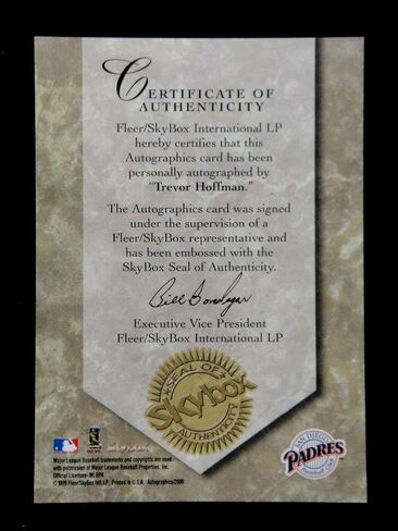 Trevor Hoffman 2000 Skybox Autographics Hof Signed Autographed Card Sp Padres - Baseball Slabbed Autographed Cards in Saudi Arabia