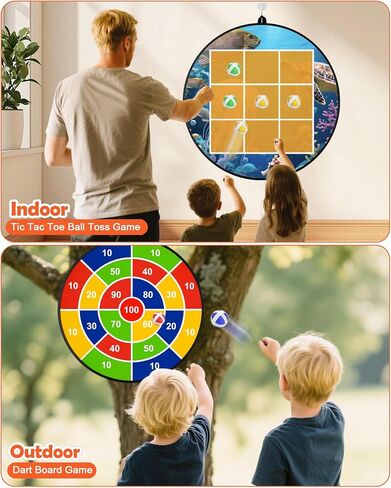 2 في 1 في 1 في الهواء الطلق عملاق Tic Tac Tac Bean Bag Game مع لوحة Dart ، لوحة DART 26 "مع كرات لزجة TIC TIC TAC TOE للأطفال البالغين الكبار كبير كرنفال كرنفال عيد ميلاد العائلة in Saudi Arabia