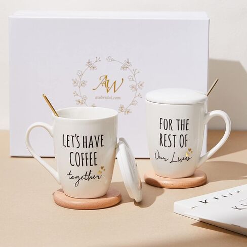 AW BRIDAL Ceramic Engagement Gifts For Couples Newly Engaged Unique Coffee Mugs Set Of 2, 12 Oz| Bachelorette Bridal Shower Gift For Bride, Anniversary Wedding Gifts For Couple Housewarming Gift Ideas in Saudi Arabia