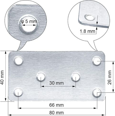 20 Pack Flat Mending Plate for Wood, Sliver 3.1''X1.5'' Metal Mounting Plates with 6 Holes, Stainless Steel Flat Straight Brace Bracket for Furniture, Cabinets, DIY & Construction in Kuwait