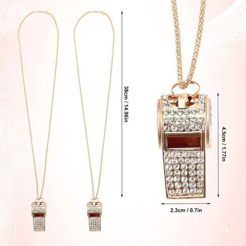 2pcs Bling Whistle Crystal Rhinestone Necklace, Metal Golden Bling Loud Crisp Sound Whistle with Chain Lanyard for Referee Coach Teacher Sports Training in Saudi Arabia