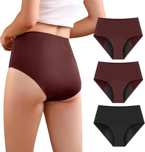 Incontinence Underwear for Women Washable Womens Leak Proof Panties for Bladder Leak 100ml High Absorbency Reusable Incontinence Protective Briefs 3pk-M (2 Red/1 Black) in Kuwait
