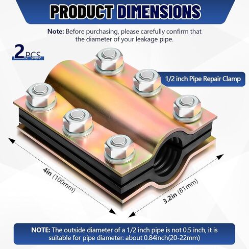 2 PCS مشبك إصلاح أنابيب الماء لمدة 1/2 '' الأنابيب (0.84 '' القطر الخارجي) من pe pvc طول الحديد الصلب 4 بوصة تسرب الصلب in Saudi Arabia