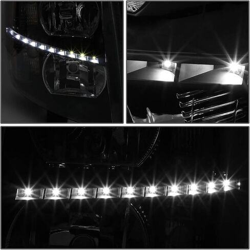 LED DNA Motoring Pair LED DRL المصابيح الأمامية متوافقة مع 07-13 Chevy Silverado 1500 07-14 Silverado 2500 3500 HD ، Black/Smoked/Clear ، CSIL07-BK-SM-Cl1 in Kuwait