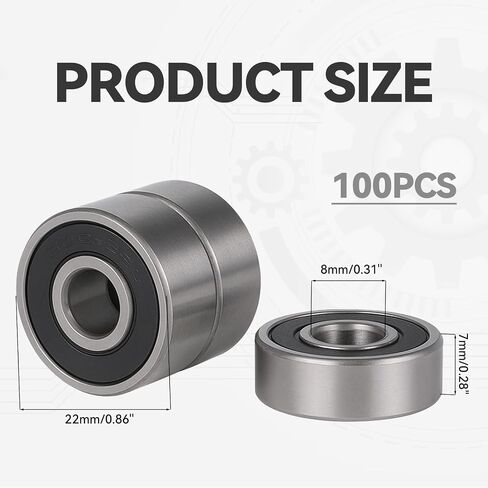 100 Pack 608 2RS Bearings, 8x22x7mm Skateboard Bearings Ball Bearing for Electric Motor Skateboards Scooters Longboard Wheel Hub in Saudi Arabia