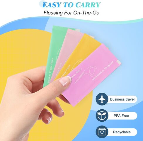 Individually Wrapped Floss Picks, 52 Count Multi-Color Oral Care Flossers for Adults with Handy Case, Mini Disposable Dental Floss Singles Bag for Travel, Hotel, Restaurant, Office, Car, Wedding in Kuwait