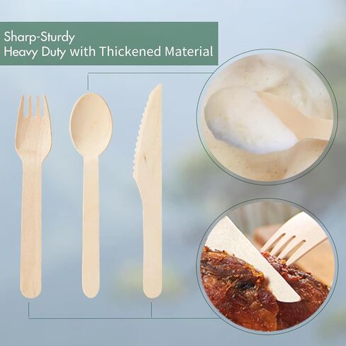 Compostable Wooden Utensils Set - 500 Pieces Disposable Wood Cutlery (200 Spoons, 200 Forks,100 Knives)-Bamboo Utensils And Plastic Silverware Alternative, Heavy Duty Utensils For Party in Saudi Arabia