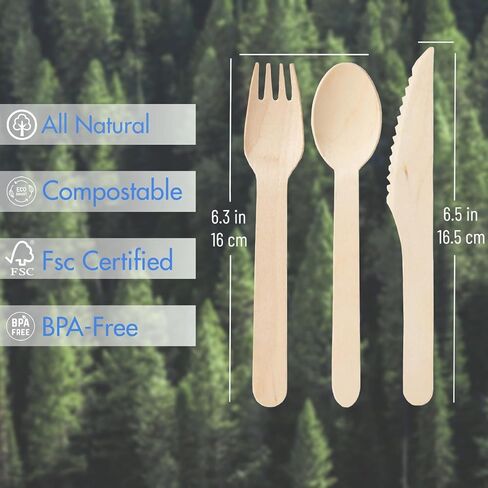 Compostable Wooden Utensils Set - 500 Pieces Disposable Wood Cutlery (200 Spoons, 200 Forks,100 Knives)-Bamboo Utensils And Plastic Silverware Alternative, Heavy Duty Utensils For Party in Saudi Arabia