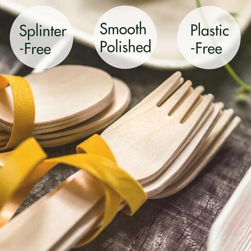 Compostable Wooden Utensils Set - 500 Pieces Disposable Wood Cutlery (200 Spoons, 200 Forks,100 Knives)-Bamboo Utensils And Plastic Silverware Alternative, Heavy Duty Utensils For Party in Saudi Arabia