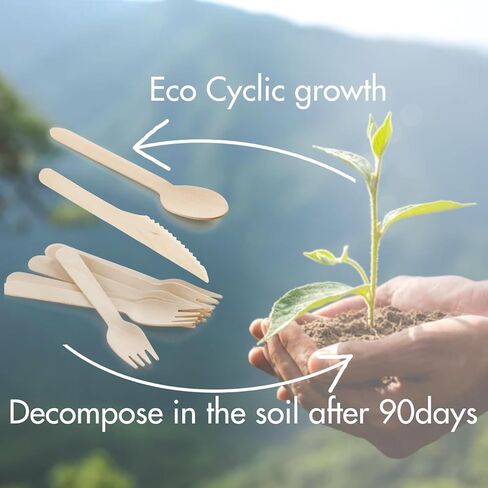 Compostable Wooden Utensils Set - 500 Pieces Disposable Wood Cutlery (200 Spoons, 200 Forks,100 Knives)-Bamboo Utensils And Plastic Silverware Alternative, Heavy Duty Utensils For Party in Saudi Arabia