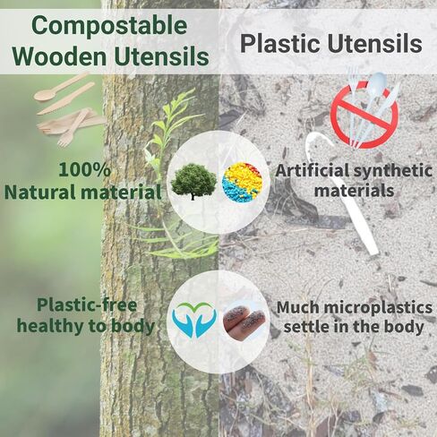 Compostable Wooden Utensils Set - 500 Pieces Disposable Wood Cutlery (200 Spoons, 200 Forks,100 Knives)-Bamboo Utensils And Plastic Silverware Alternative, Heavy Duty Utensils For Party in Saudi Arabia