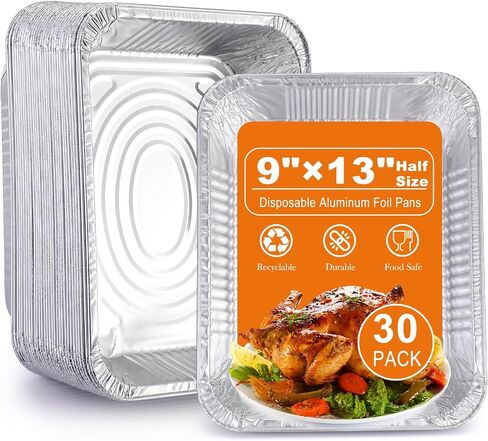 Aluminum Foil Pans 9x13 Disposable – 30 Pack Half Size Aluminum Foil Heavy Duty deep Steam Table Pan, Tin foil Sheets Tray Chafing Dishes for Cooking, Baking, Roasting, Heating, Storing, Food Prepping in Saudi Arabia