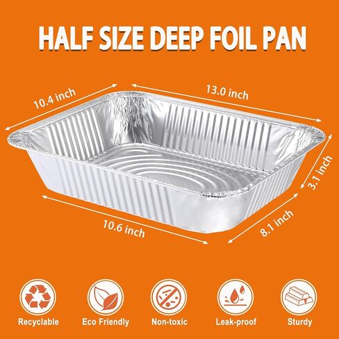 Aluminum Foil Pans 9x13 Disposable – 30 Pack Half Size Aluminum Foil Heavy Duty deep Steam Table Pan, Tin foil Sheets Tray Chafing Dishes for Cooking, Baking, Roasting, Heating, Storing, Food Prepping in Saudi Arabia