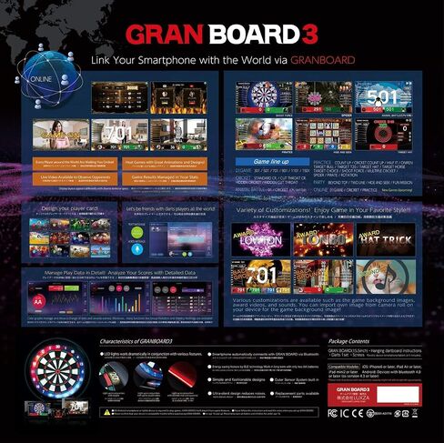 Gran Board 3S LED Dartboard (Blue) مع قوس خاص و choukoutip100pics & dartsset in Saudi Arabia